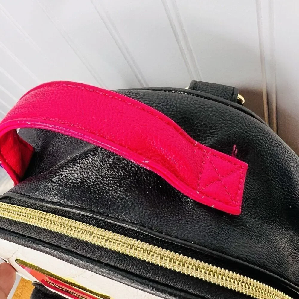 Betsey Johnson Backpack Medium with Panda Face Furry Brows White Black Pink